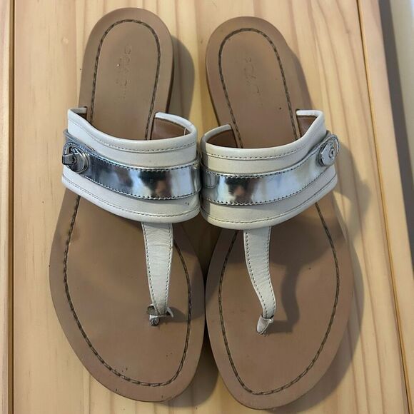 Coach Eileen Turn lock Slide Sandals Flip Flops white Silver Womens Size 9 money - Picture 11 of 12